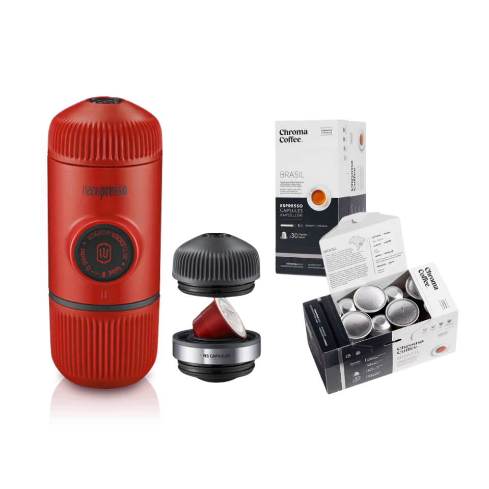 Wacaco Nanopresso Gri + Ns Adaptör + Chroma Coffee Kapsül Kahve Seti