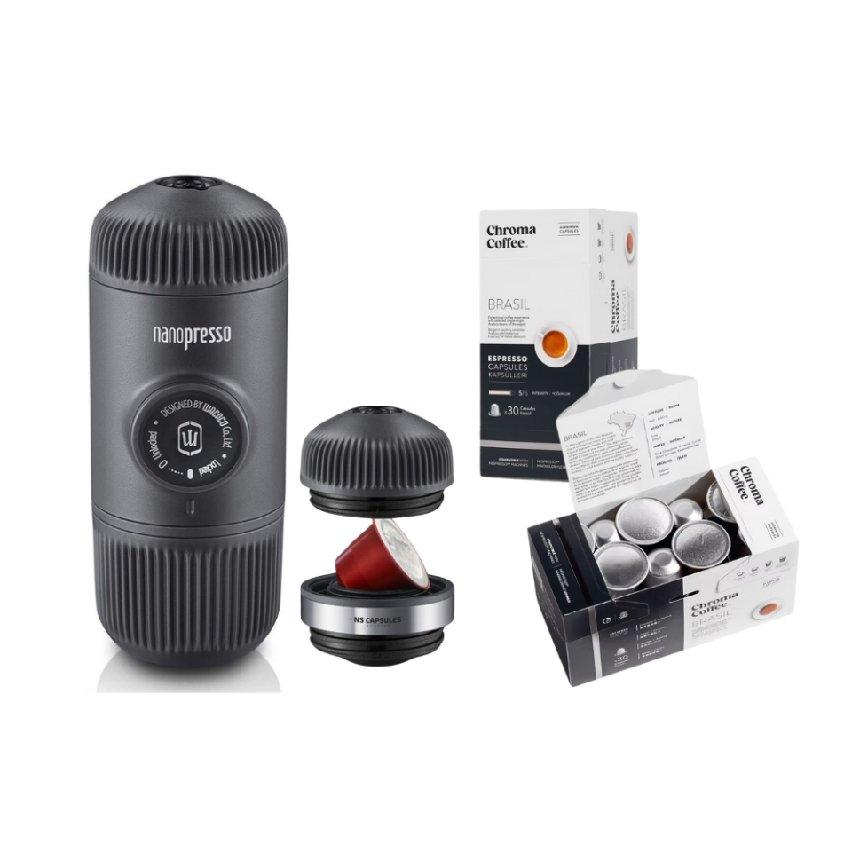 Wacaco Nanopresso Gri + Ns Adaptör + Chroma Coffee Kapsül Kahve Seti
